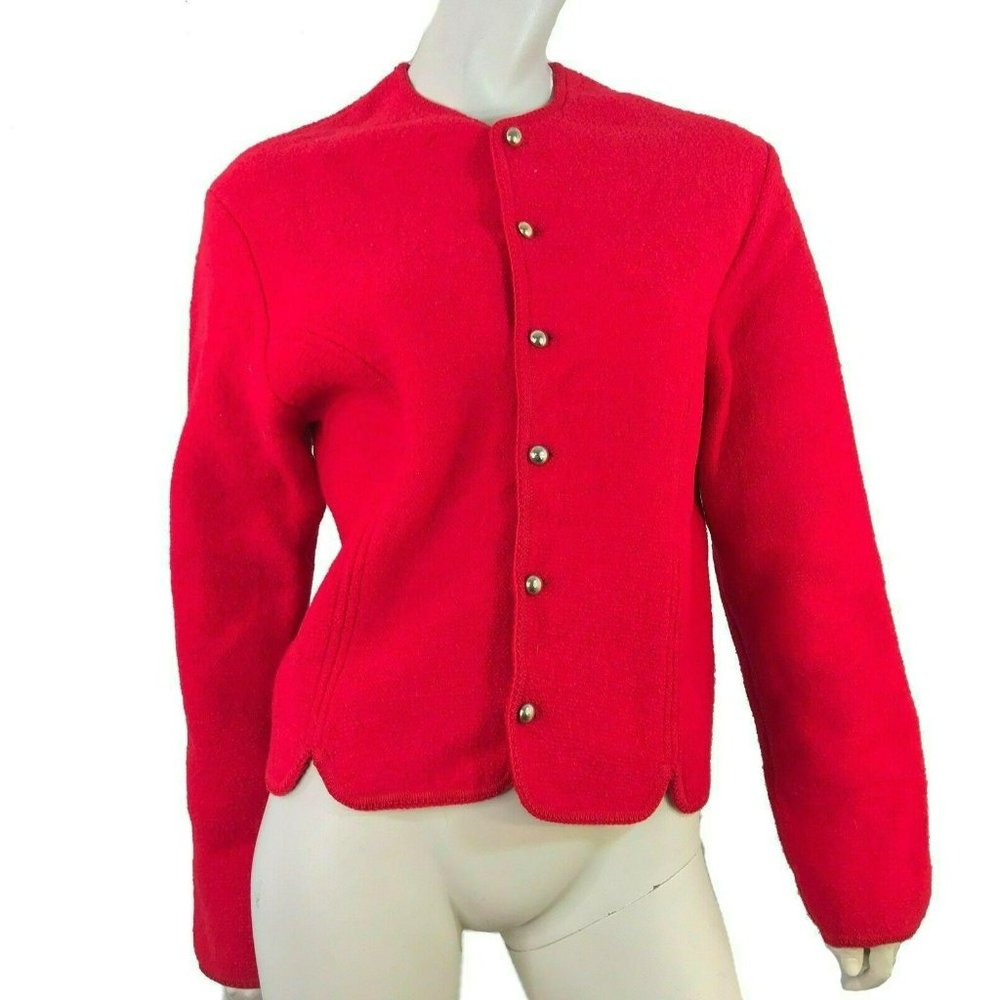 Tally Ho Sweater Cardigan Wool Red Vintage